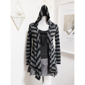 Grey & Black Striped Hooded Draped Cardigan 🥀  SWS